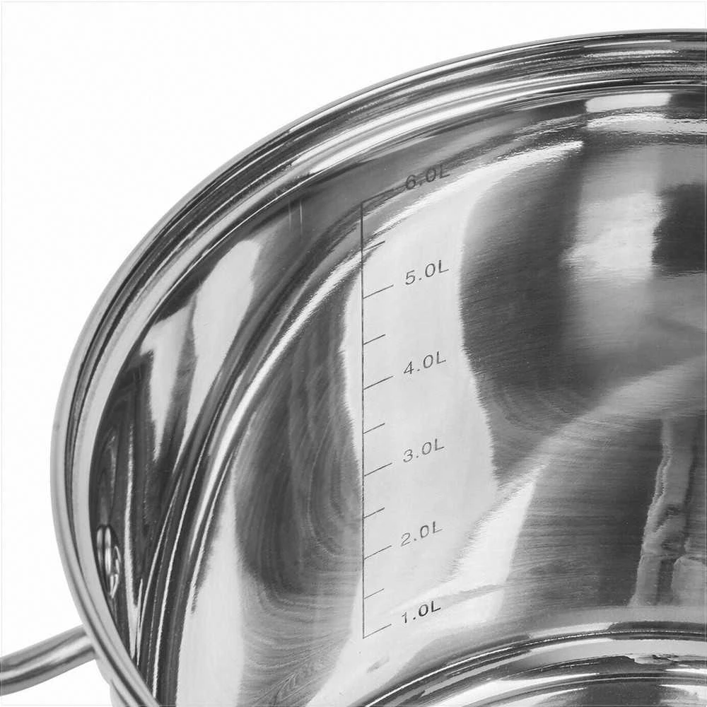 Nerūdijančio plieno puodas, 6.5 litro didelės talpos virimo puodas su stikliniu dangčiu, tinkamas indukcijai, 6.5 L plieno puodas troškiniams