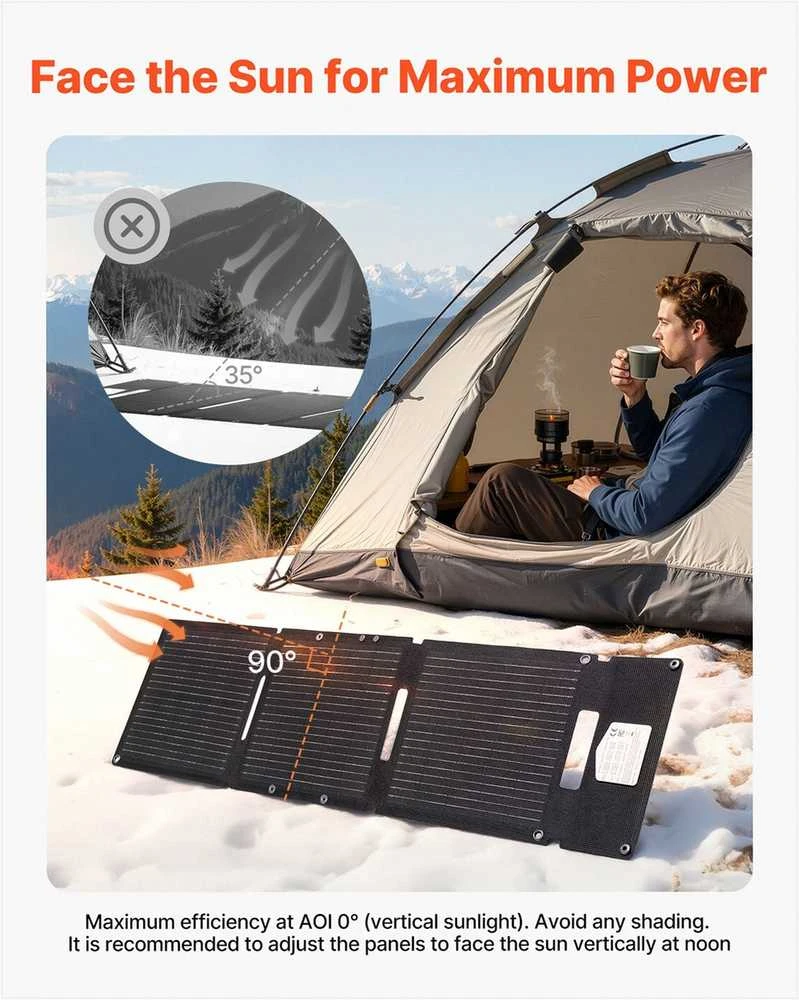 VEVOR Sulankstomas 30W saulės kolektorius, USB ir Type-C