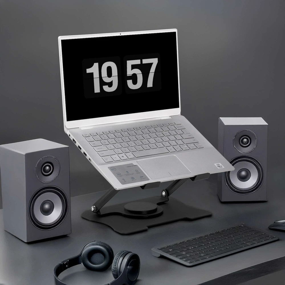 Nešiojamojo kompiuterio stovas, reguliuojamas, juodas, ergonomiškas, 10-17 colių, besisukantis, metalinis, nešiojamųjų kompiuterių laikiklis, aliuminis, patogus darbui