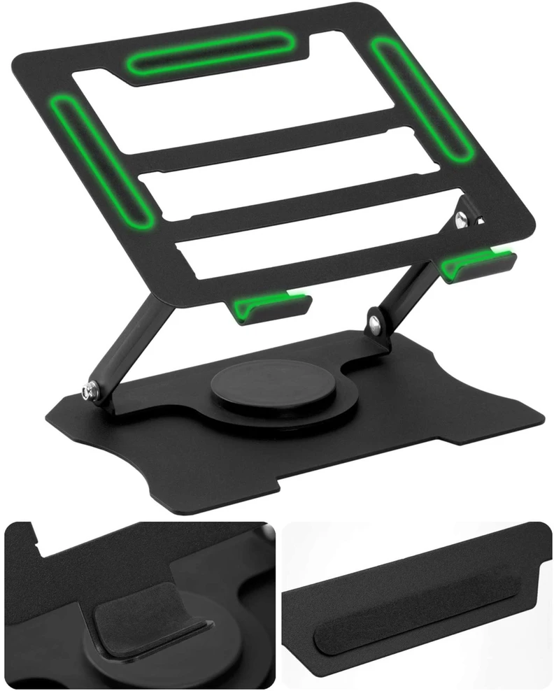 Nešiojamojo kompiuterio stovas, reguliuojamas, juodas, ergonomiškas, 10-17 colių, besisukantis, metalinis, nešiojamųjų kompiuterių laikiklis, aliuminis, patogus darbui
