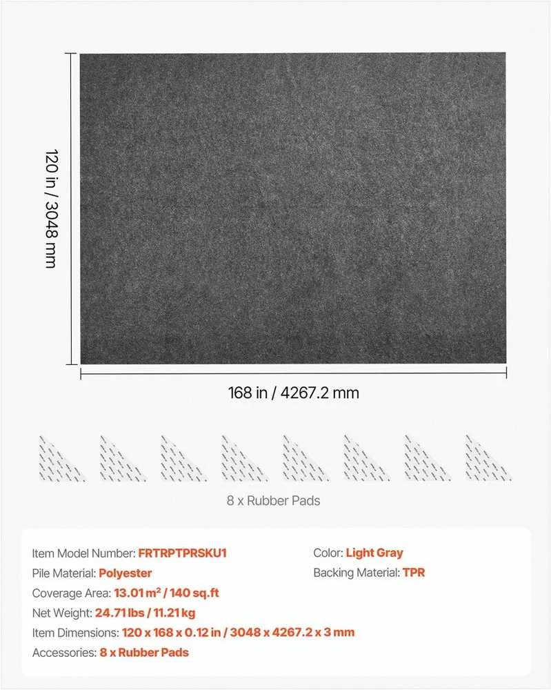 Neslystantis kilimo paklotas kietmedžio grindims, dvipusis veltinio paminkštinimas ir guminis pagrindas, didelis 3,05 x 4,27 m šviesiai pilkas kilimo paklotas, neslystantis kilimo paklotas, kilimėlio paminkštinimas, grindų apsaugos kilimo paklotas