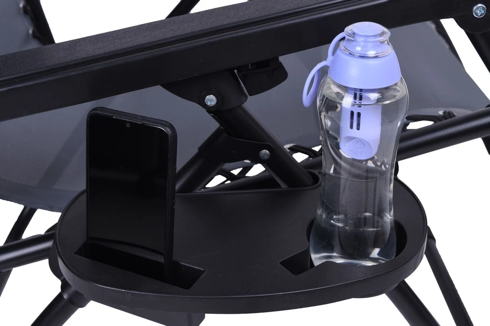 Nulinio gravitacijos sodo krėslas, gėrimų laikikliu, reguliuojamu atlošu, pilkas gultas, sulankstoma poilsio kėdė, atsipalaidavimo krėslas, lauko gultas