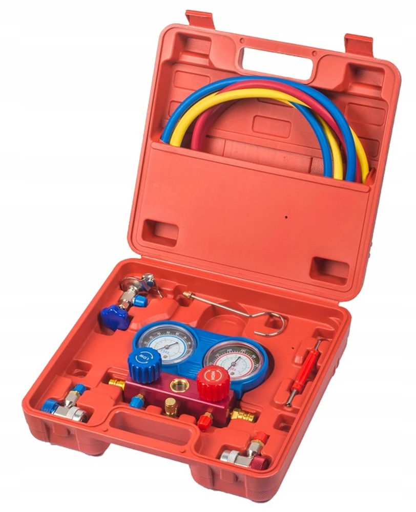 Oro kondicionavimo pildymo rinkinys, automobilių AC diagnostikos įrankis, šaldymo slėgio matuoklių rinkinys, AC kolektoriaus matuoklių rinkinys, ŠVOK aptarnavimo rinkinys