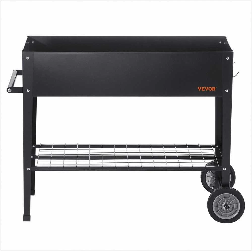 Pakelta lysvė sodinimui lauke, pakeltas metalinis vazonas su ratukais, 108 cm × 49.5 cm × 80 cm sodo konteineris, juoda cinkuota sodo dėžė