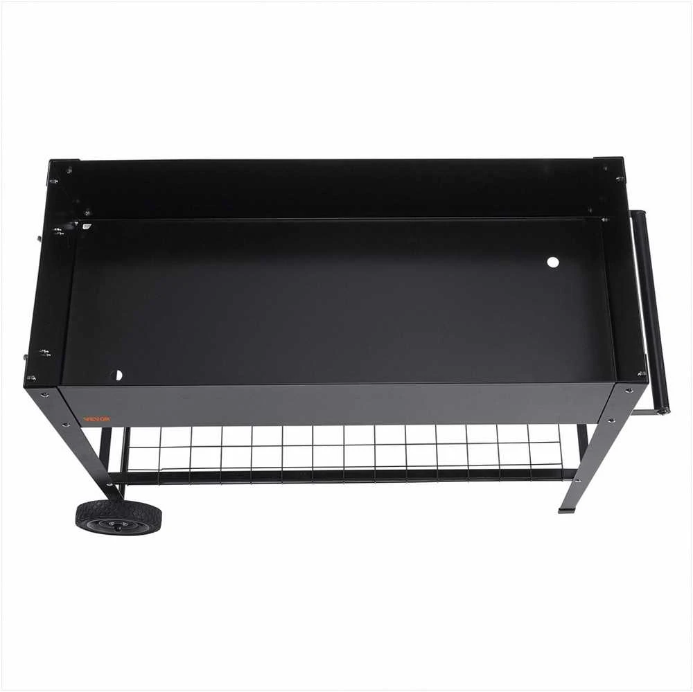 Pakelta lysvė sodinimui lauke, pakeltas metalinis vazonas su ratukais, 108 cm × 49.5 cm × 80 cm sodo konteineris, juoda cinkuota sodo dėžė