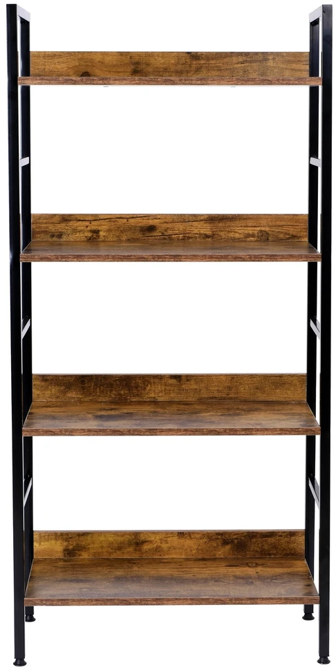 Palėpės stiliaus biuro lentyna VARBERG RUSTIC, juoda/sendinto ąžuolo, 4 aukštų knygų spinta, vintažinė lentynų sistema, retro bibliotekos baldai, senovinė ekspozicinė lentyna (Ekspozicinė prekė)