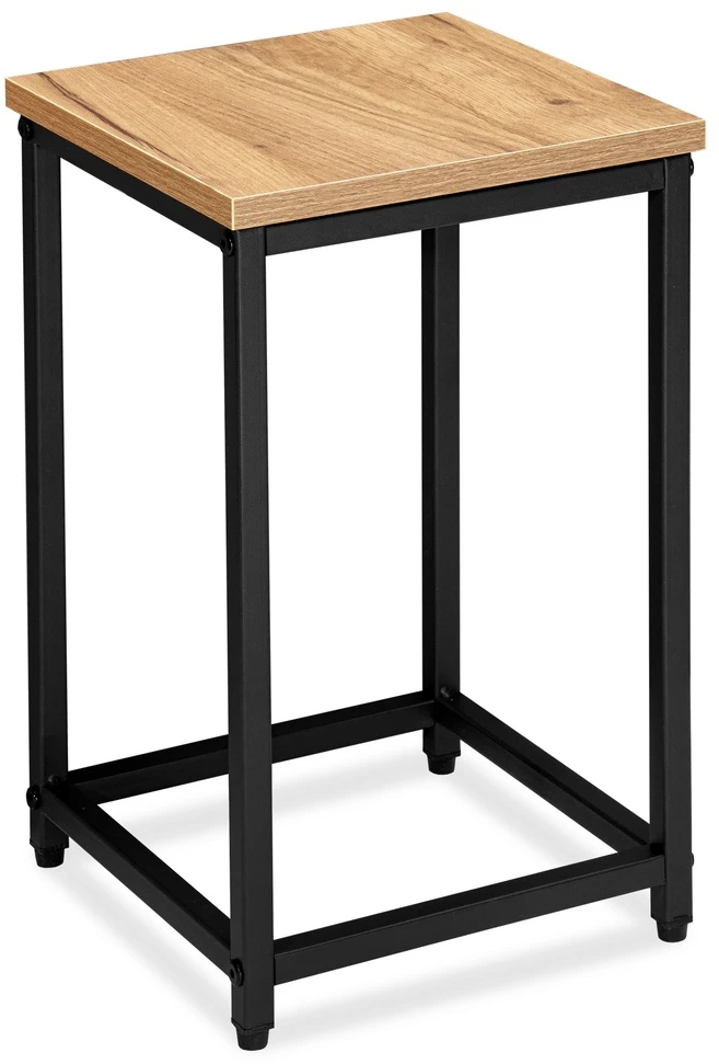 Palėpės stiliaus gėlių stovas, ąžuolo lentyna, juodo metalo gėlių stovas, 42.5 cm aukščio augalų stovas, gėlių ekspozicijai, dekoratyvinis stovas, kambarinių augalų stovas