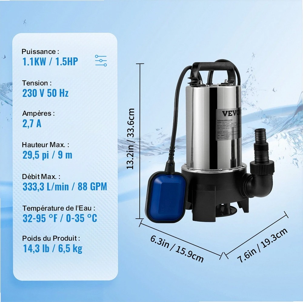 VEVOR Panardinamas vandens siurblys 1100W, 20,000 l/h