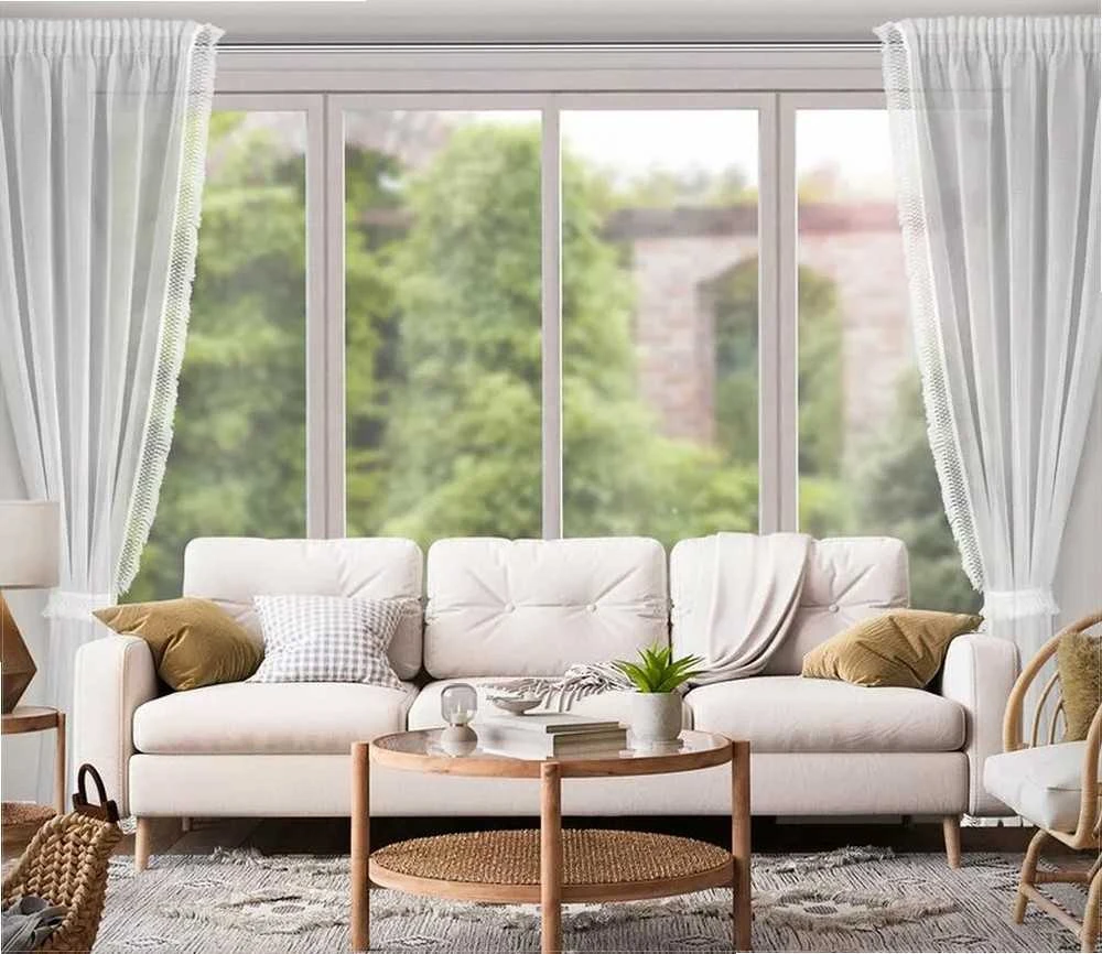 Eurofirany Paruoštas poliesterio užuolaidų komplektas su kutais, lazeriu pjauti kraštai, 140x270 cm dalys, baltos dieninės užuolaidos moderniam interjerui, lengvas audinys