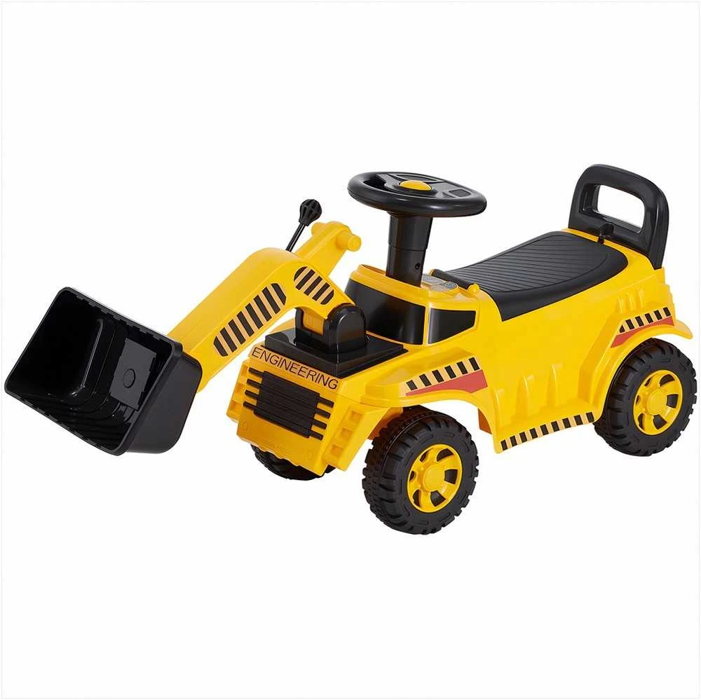Paspirtukas ekskavatorius mažyliams, žaidimams viduje ir lauke, geltonas vaikiškas paspirtukas, 25 kg keliamoji galia, vaikiškas paspirtukas automobilis, paspirtukas ekskavatorius, stumiamas automobilis vaikams