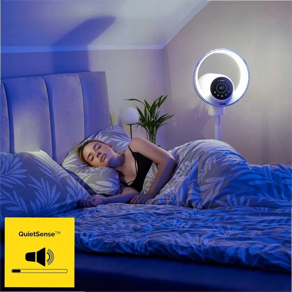 Pastatomas ventiliatorius be menčių 4in1 su oro gryninimo funkcija ir naktine lempa, WiFi valdymas, HEPA filtras ir UV lempa, išmanus ventiliatorius namams, oro valytuvas