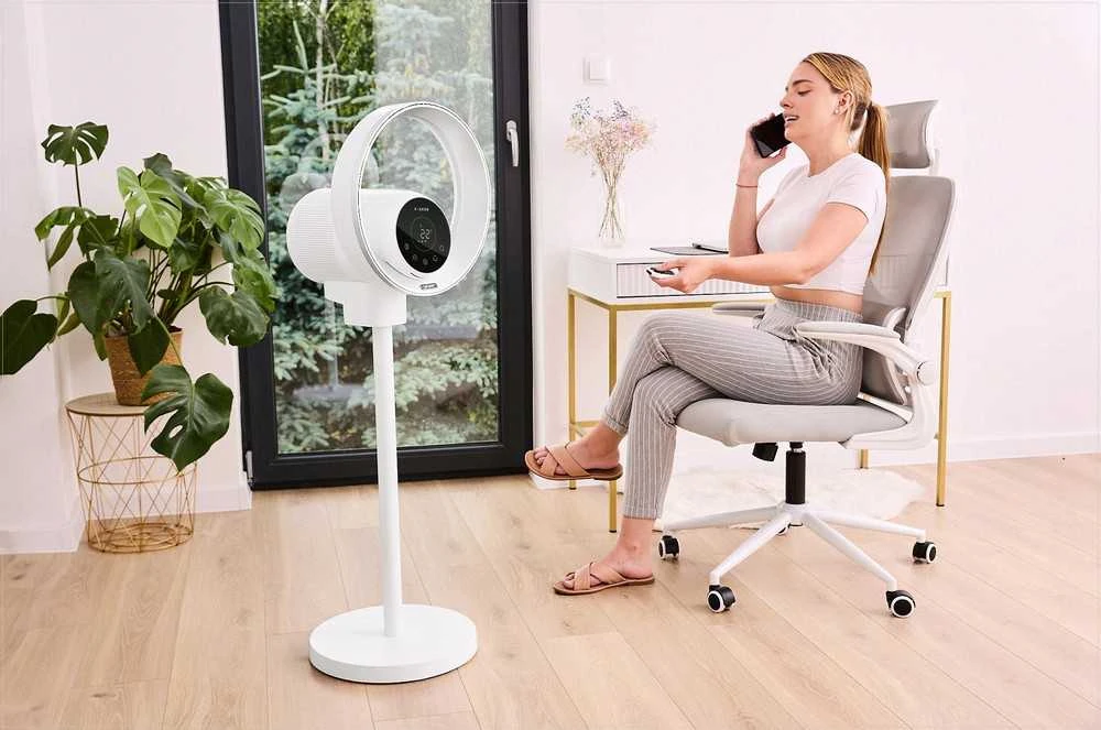 Pastatomas ventiliatorius be menčių 4in1 su oro gryninimo funkcija ir naktine lempa, WiFi valdymas, HEPA filtras ir UV lempa, išmanus ventiliatorius namams, oro valytuvas