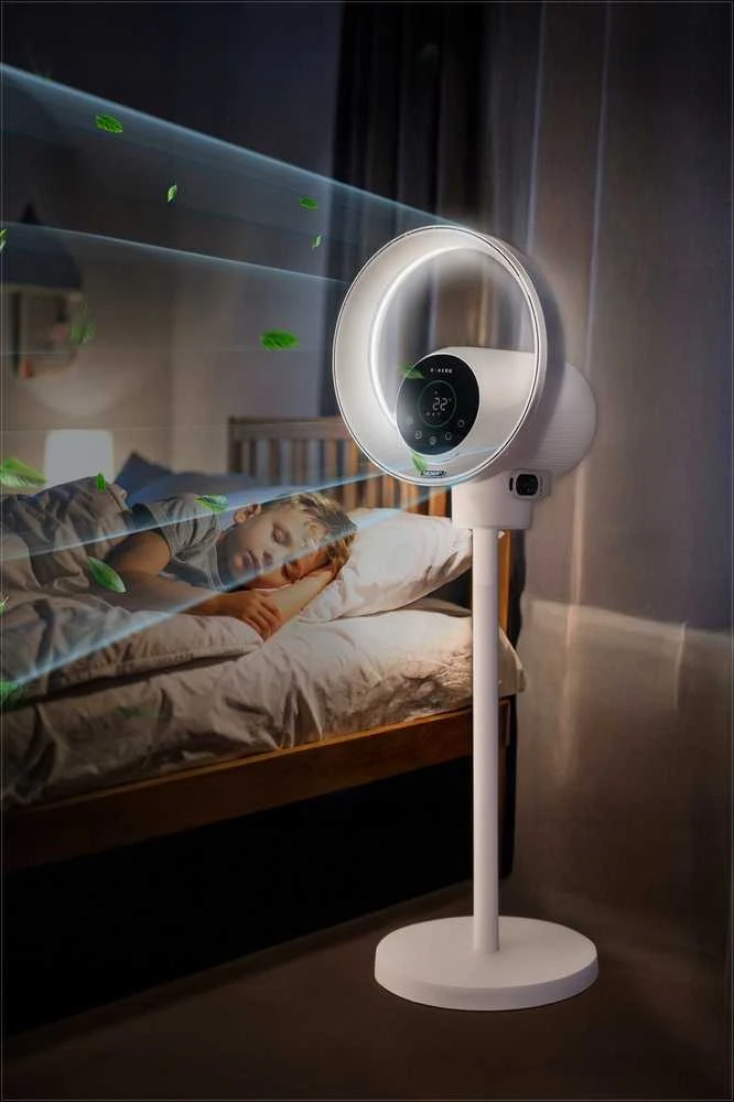 Pastatomas ventiliatorius be menčių 4in1 su oro gryninimo funkcija ir naktine lempa, WiFi valdymas, HEPA filtras ir UV lempa, išmanus ventiliatorius namams, oro valytuvas