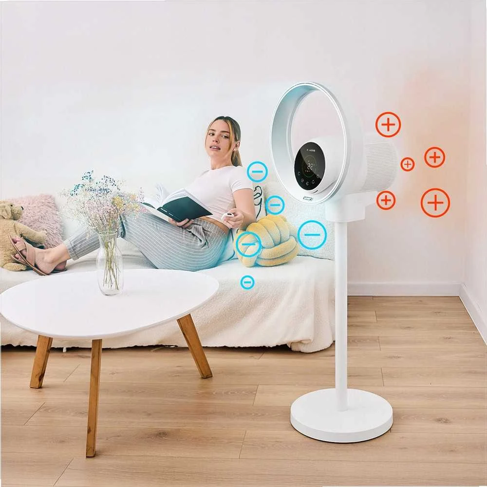 Pastatomas ventiliatorius be menčių 4in1 su oro gryninimo funkcija ir naktine lempa, WiFi valdymas, HEPA filtras ir UV lempa, išmanus ventiliatorius namams, oro valytuvas
