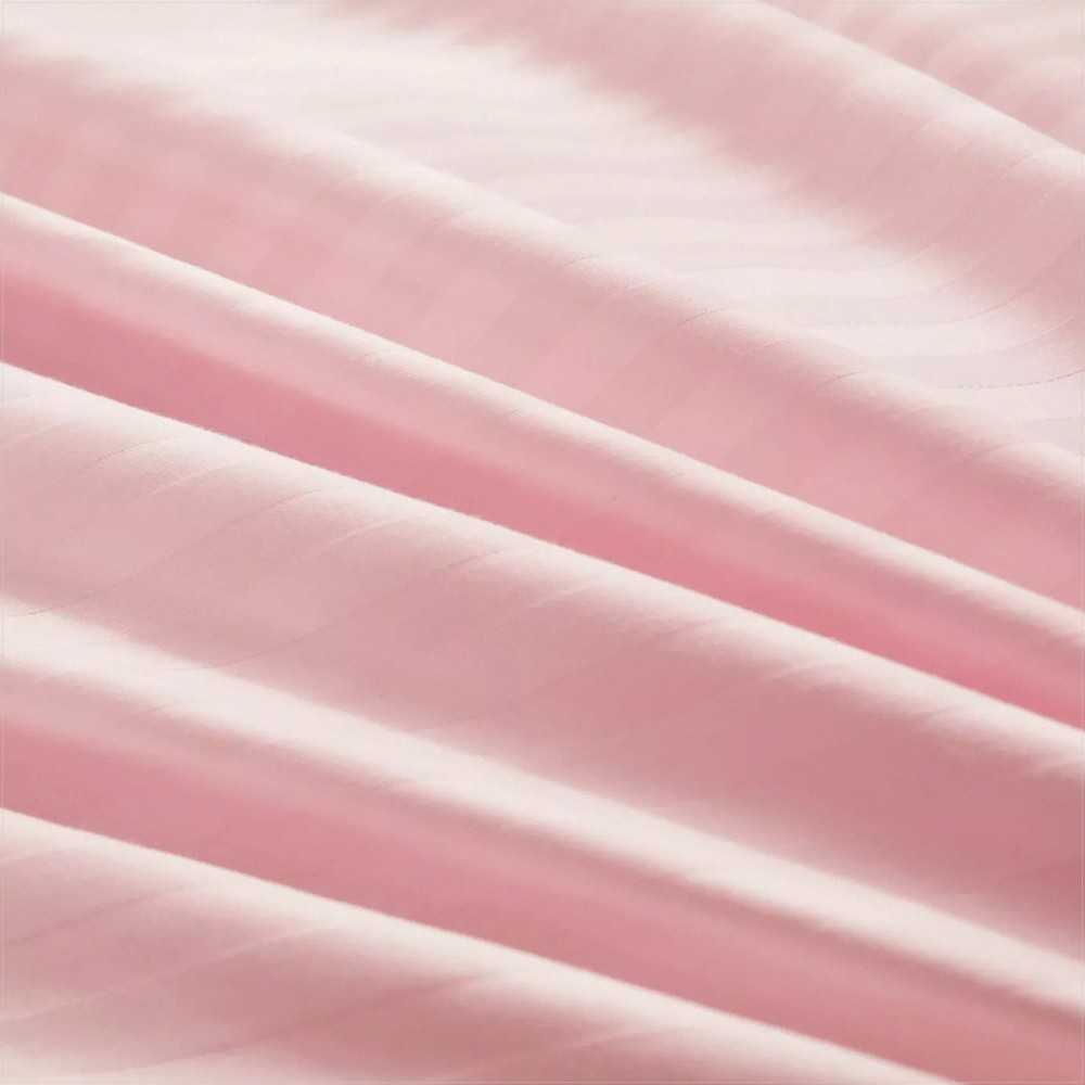 Pastelinės rožinės spalvos damasto patalynės komplektas 140x200 cm, juostuota medvilninio satino patalynė, viešbučio kokybės patalynė, minkšta pralaidi orui patalynė