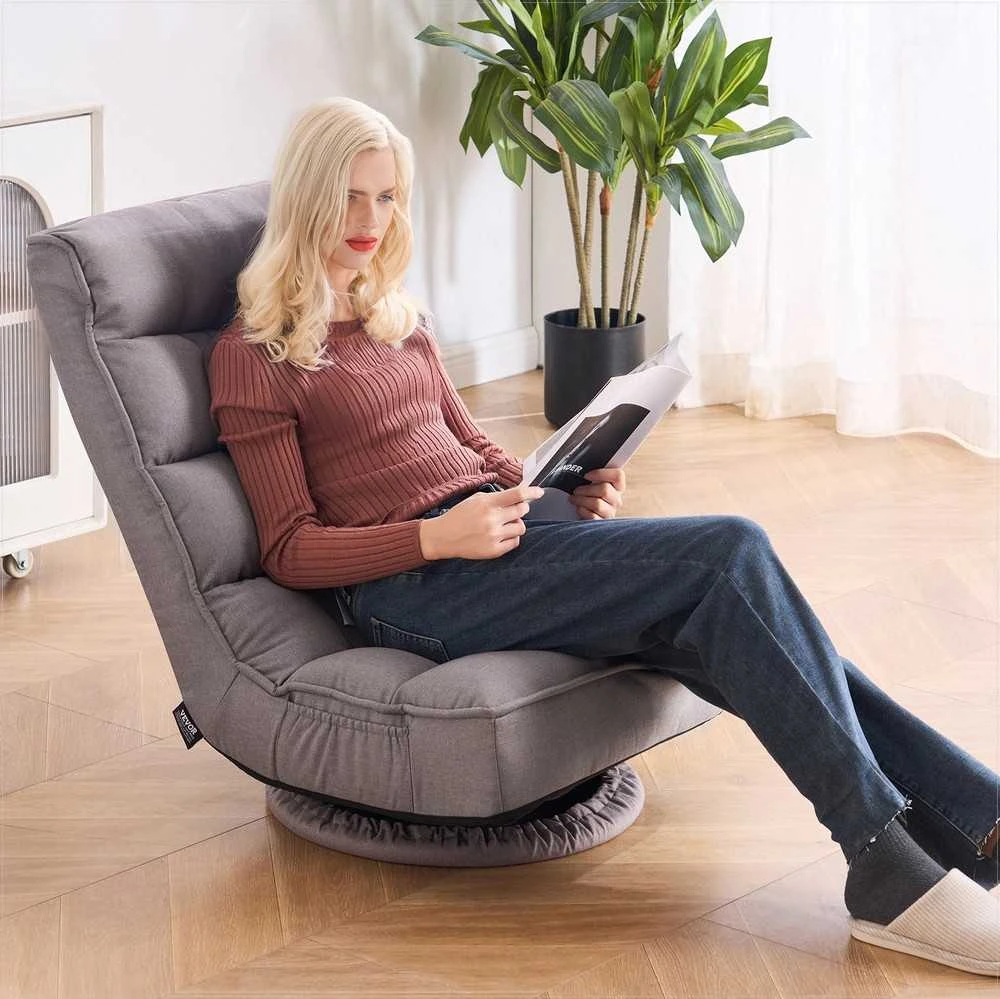 Pasukama grindų žaidimų kėdė, 360 laipsnių besisukantis sulankstomas krėslas su juosmens atrama, universali grindų kėdė žaidimams, skaitymui, televizoriaus žiūrėjimui