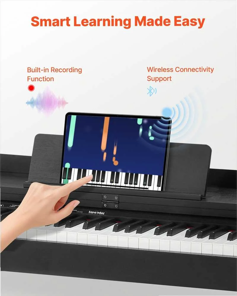 Pasvertas skaitmeninis pianinas 88 pilnai pasverti klavišai pradedantiesiems, keli tonai ir belaidis ryšys, skaitmeninio pianino klaviatūra, elektrinis pianinas, 88 klavišų pasvertas pianinas