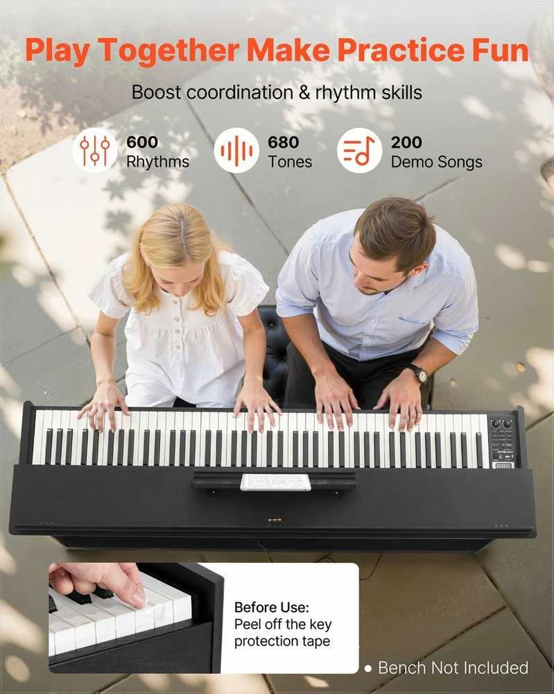 Pasvertas skaitmeninis pianinas 88 pilnai pasverti klavišai pradedantiesiems, keli tonai ir belaidis ryšys, skaitmeninio pianino klaviatūra, elektrinis pianinas, 88 klavišų pasvertas pianinas