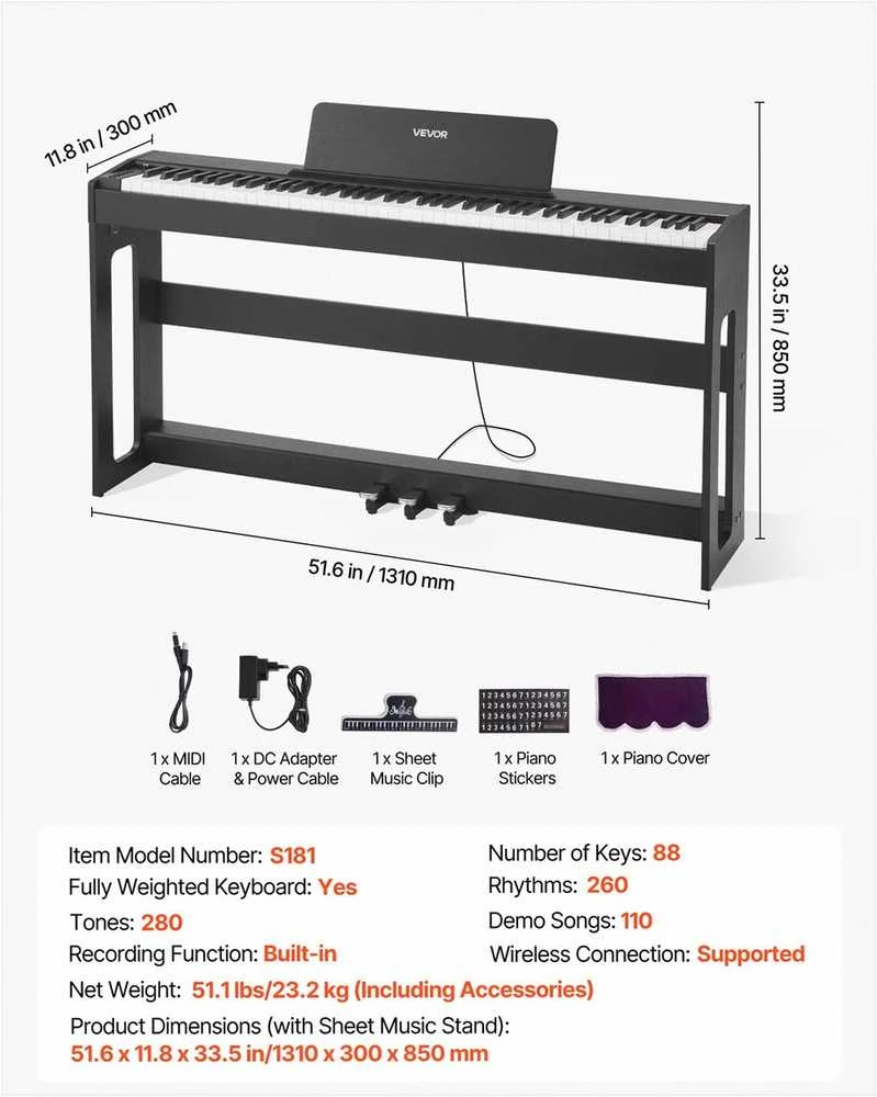 VEVOR Elektrinis pianinas su 88 klavišais