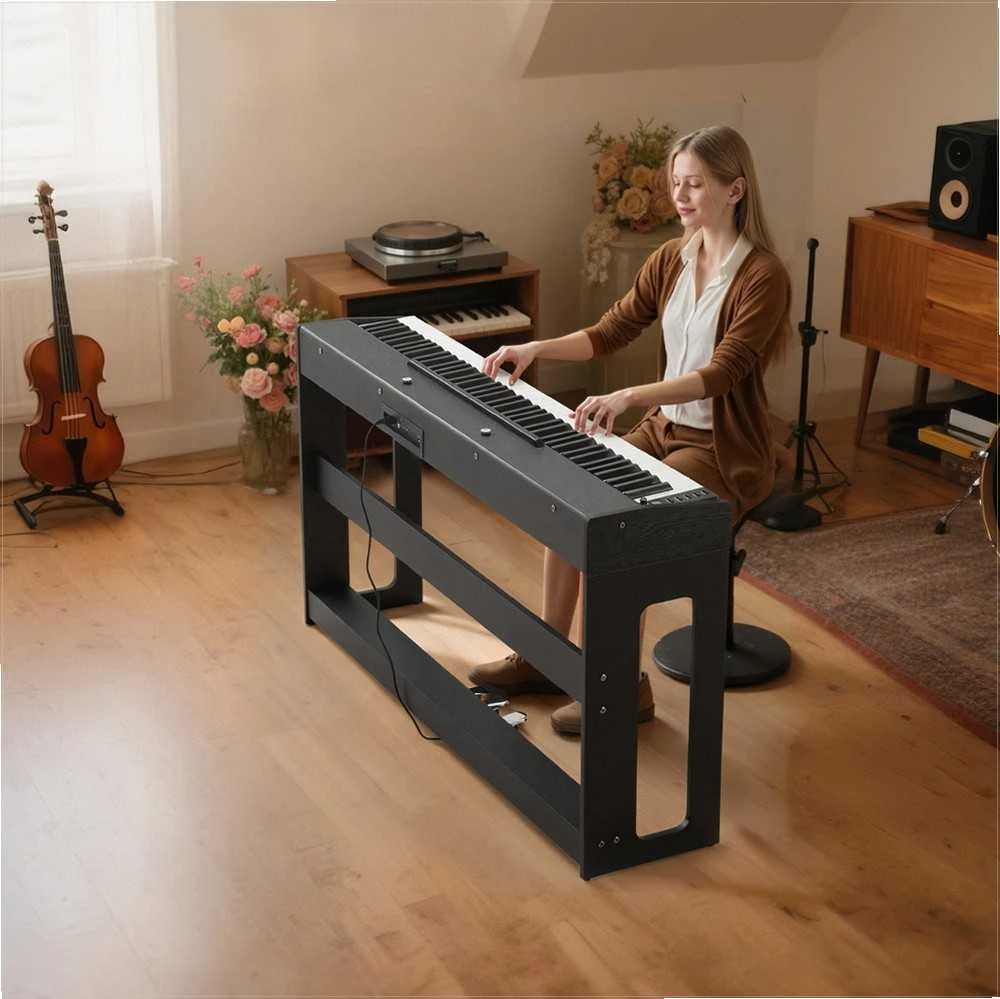 Pasvertas skaitmeninis pianinas pradedantiesiems, pilnai pasverta 88 klavišų klaviatūra su stovu, trigubu pedalu, 280 tonų, „Bluetooth“ ir MIDI, įrašymo funkcija