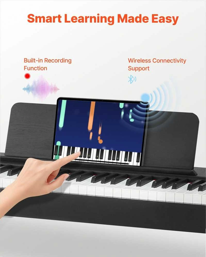 Pasvertas skaitmeninis pianinas pradedantiesiems, pilnai pasverta 88 klavišų klaviatūra su stovu, trigubu pedalu, 280 tonų, „Bluetooth“ ir MIDI, įrašymo funkcija