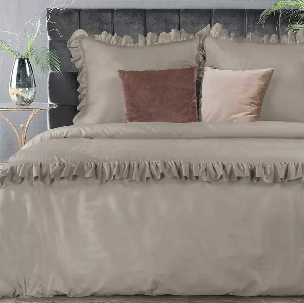 Patalynės komplektas Eurofirany Medvilninio satino patalynė 220x200 cm su raukiniais, antklodės ir pagalvių užvalkalai, užtrauktukas, lengva priežiūra, miegamojo tekstilė Patalynė