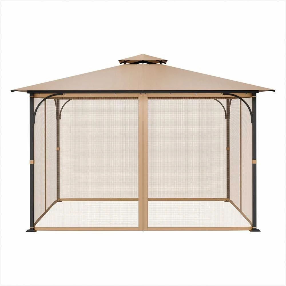 Pavėsinės tinklelis, pakaitinis, 304.8 x 365.8 cm pavėsinei, chaki spalvos poliesterio tinklelis su dvigubu užtrauktuku ir aliuminio tvirtinimo angomis, lauko sodo tinklelis, terasos tinklelis nuo mašalų, stogelio tinklelis