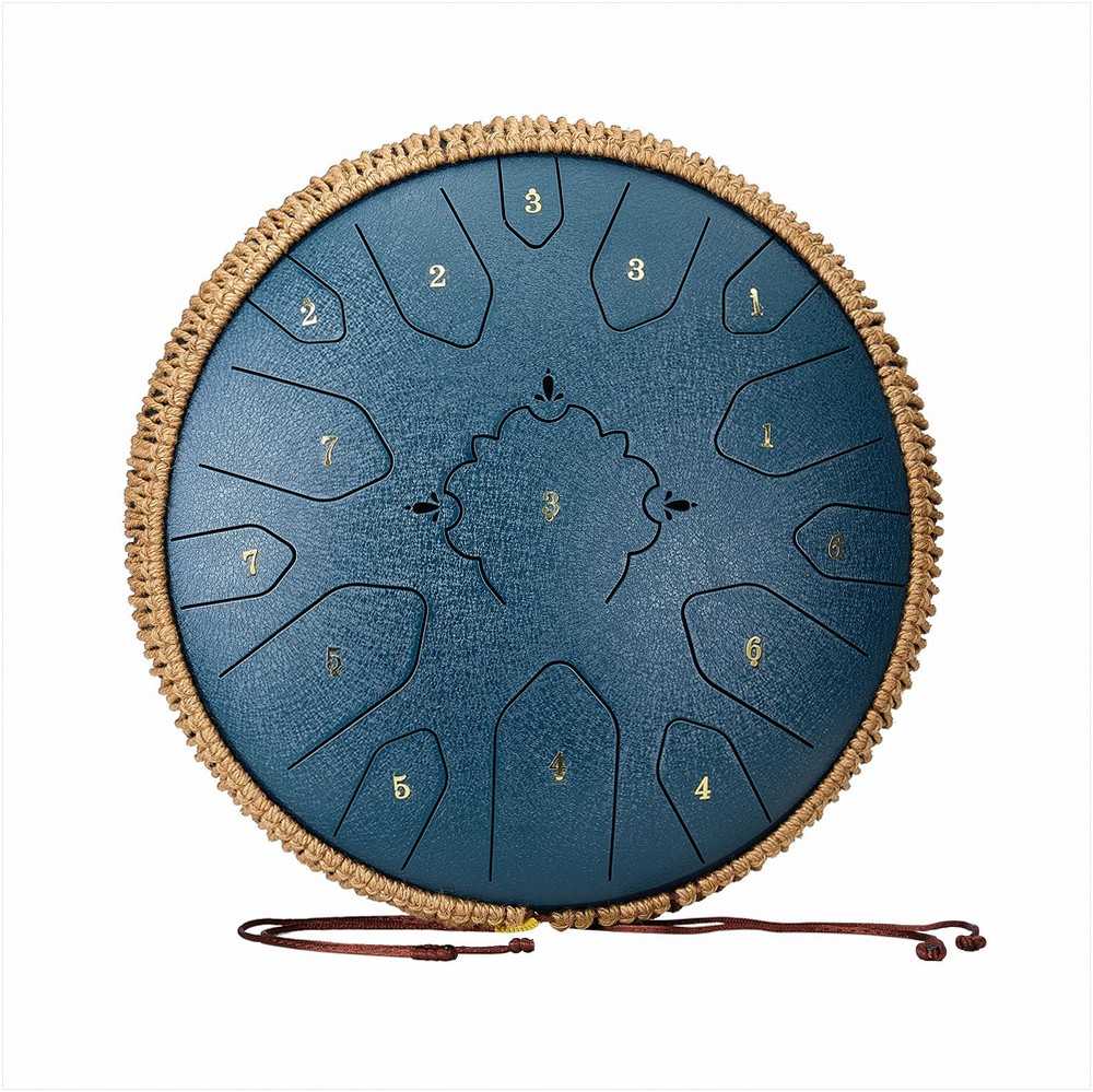 Plieninis liežuvėlinis būgnas 33 cm 15 natų meditacijai jogai, nešiojamas lydinio perkusinis instrumentas, tamsiai mėlynas lietaus būgnas
