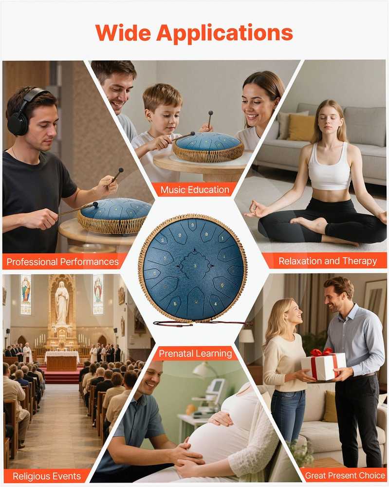 Plieninis liežuvėlinis būgnas 33 cm 15 natų meditacijai jogai, nešiojamas lydinio perkusinis instrumentas, tamsiai mėlynas lietaus būgnas