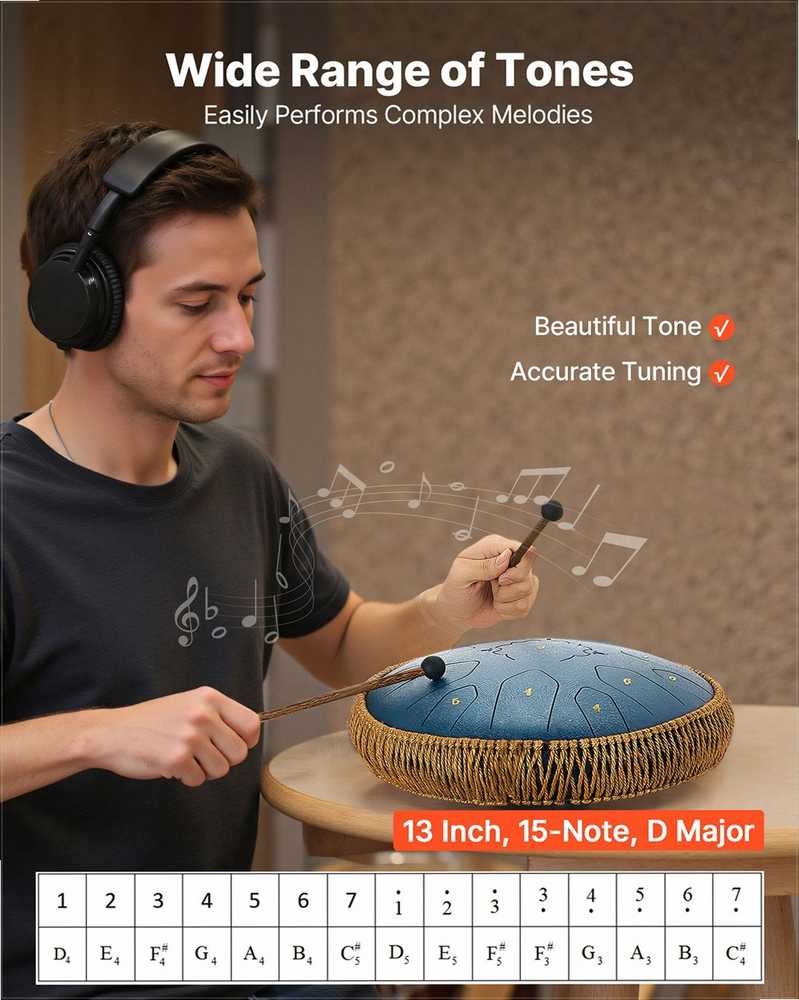 Plieninis liežuvėlinis būgnas 33 cm 15 natų meditacijai jogai, nešiojamas lydinio perkusinis instrumentas, tamsiai mėlynas lietaus būgnas
