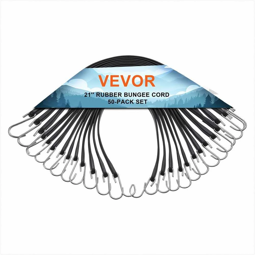 Plokščia tampri virvė 19.8 mm, tvirta, kroviniams, brezentams, sunkvežimiams, palapinėms, elastinga virvė su plieniniais S formos kabliais, 50 vienetų rinkinys, tvirti tamprūs diržai, plokščias tamprus diržas