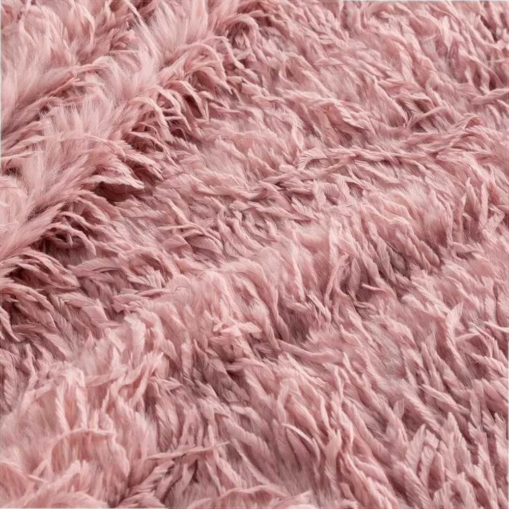 Eurofirany Pūkuotas kailinis pledas 130x170 cm, minkštas pliušinis užtiesalas, jaukus pudros rožinės spalvos uždangalas, šiltas poliesterio apklotas, lovos tiesė