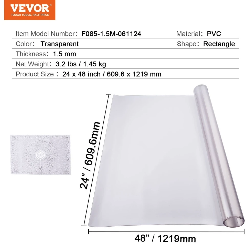 VEVOR Skaidri PVC stalo apsauga 60x120 cm