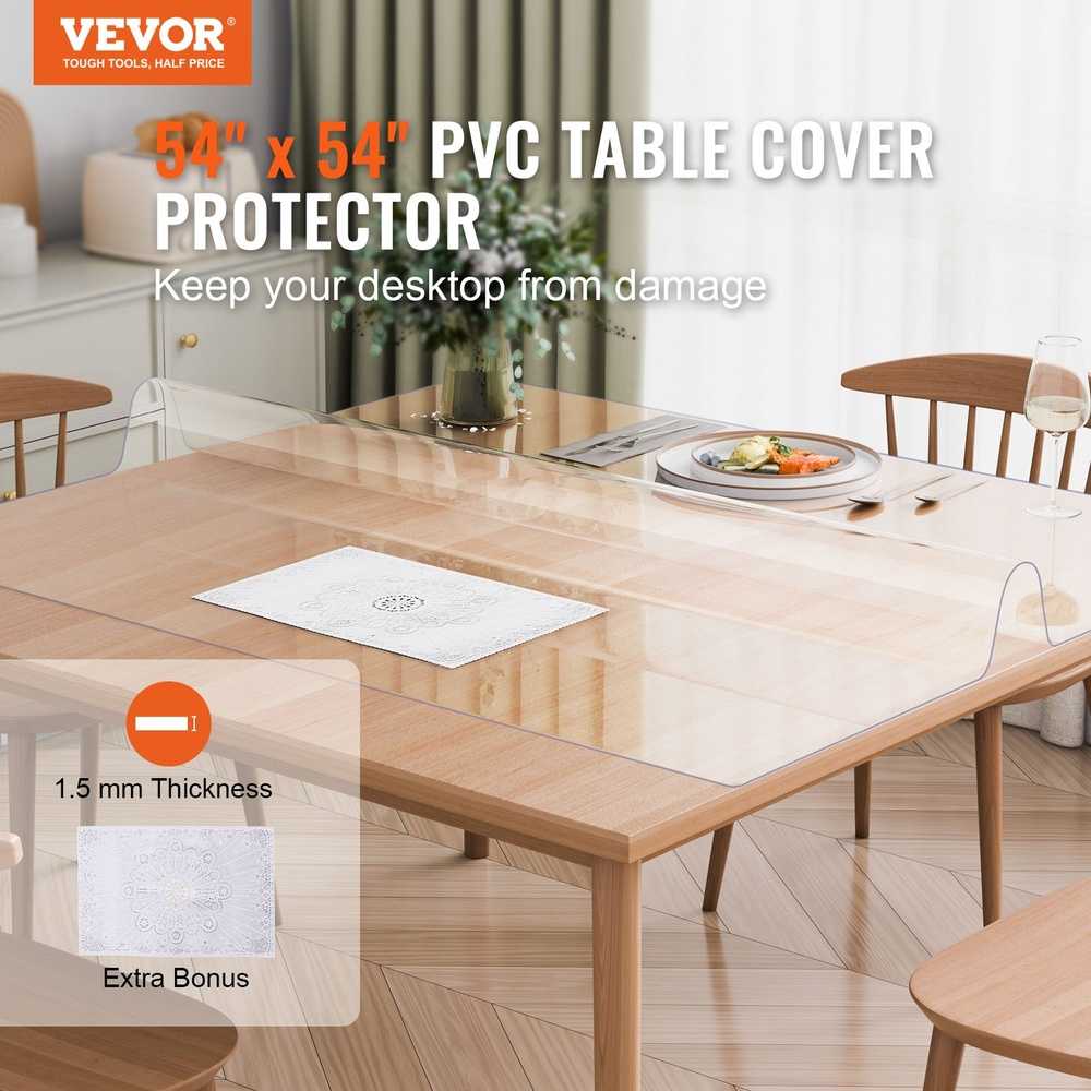 VEVOR PVC stalo apsauga, skaidrus, patvarus, 54 cm x 54 cm