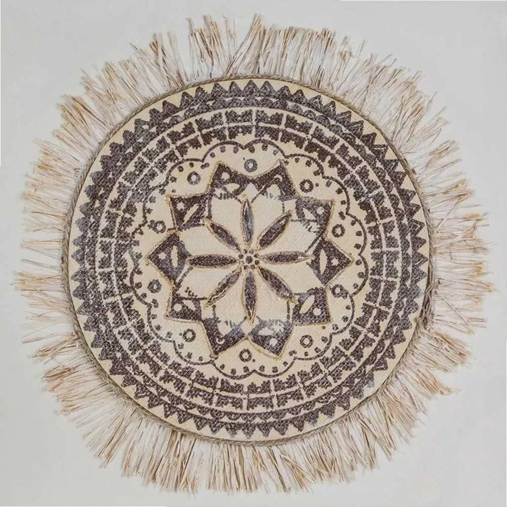 Eurofirany Rankomis tapytas smėlio spalvos ornamentų paveikslas ant drobės, 60x60 cm kvadratinis paveikslas, unikalus dekoratyvinis meno kūrinys svetainei ar miegamajam, sienų dekoracija
