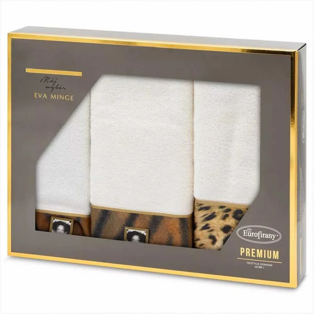Rankšluostis Eurofirany Rankšluosčių rinkinys dėžutėje 3 dalių, 500g/m² medvilnė, panteros raštas, apima 30x50 50x90 70x140 cm, vonios rankšluosčiai, dovanų rinkinys, minkšta medvilnė