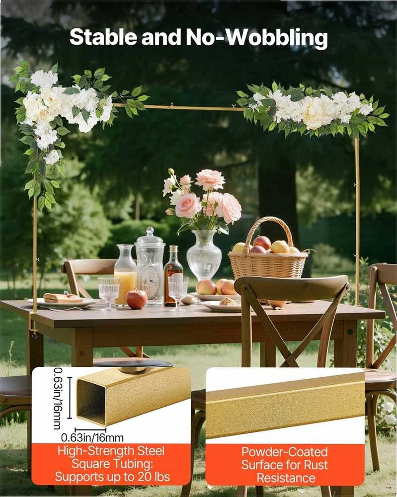 Reguliuojamas virš stalo strypų stovas šventinėms dekoracijoms, auksinis balionų rėmas su gėlių aksesuarais, surinkimas be įrankių, stalo arka, dekoratyvinis stalo rėmas