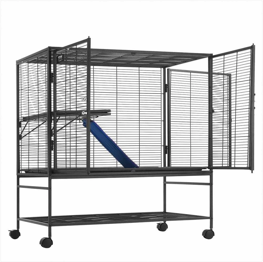 Riedantis metalinis šeškų narvas, didelis 2 aukštų narvas smulkiems gyvūnams su rampa ir padėklu, riedantis augintinių narvas šeškams, žiurkėms, žiurkėnams, jūrų kiaulytėms