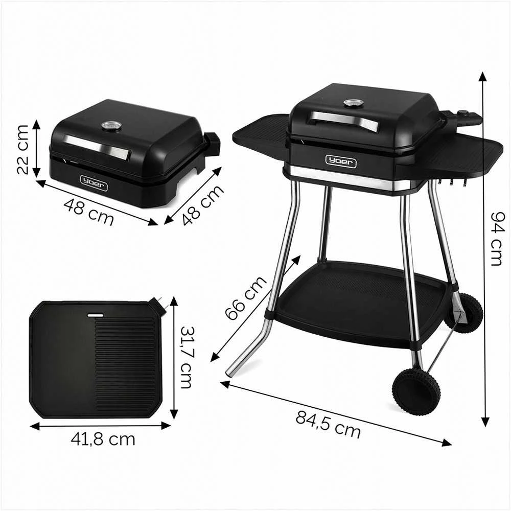 Roast Master Elektrinis sodo grilis 5-in-1 didelis pastatomas, didelė galia 3050W, bedūmis su termometru, vidaus ir lauko elektrinis kepsninė, elektrinis grilis terasai