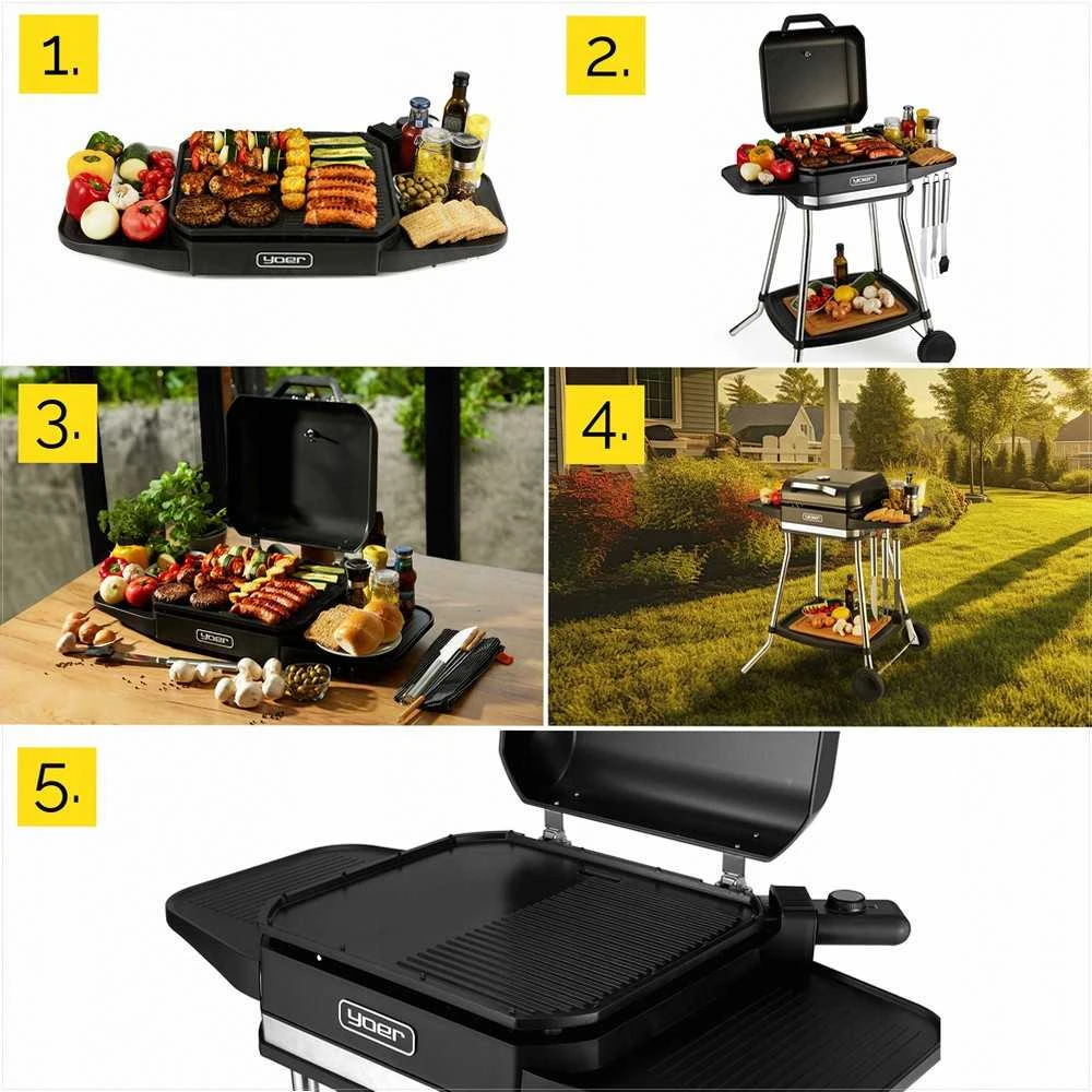 Roast Master Elektrinis sodo grilis 5-in-1 didelis pastatomas, didelė galia 3050W, bedūmis su termometru, vidaus ir lauko elektrinis kepsninė, elektrinis grilis terasai