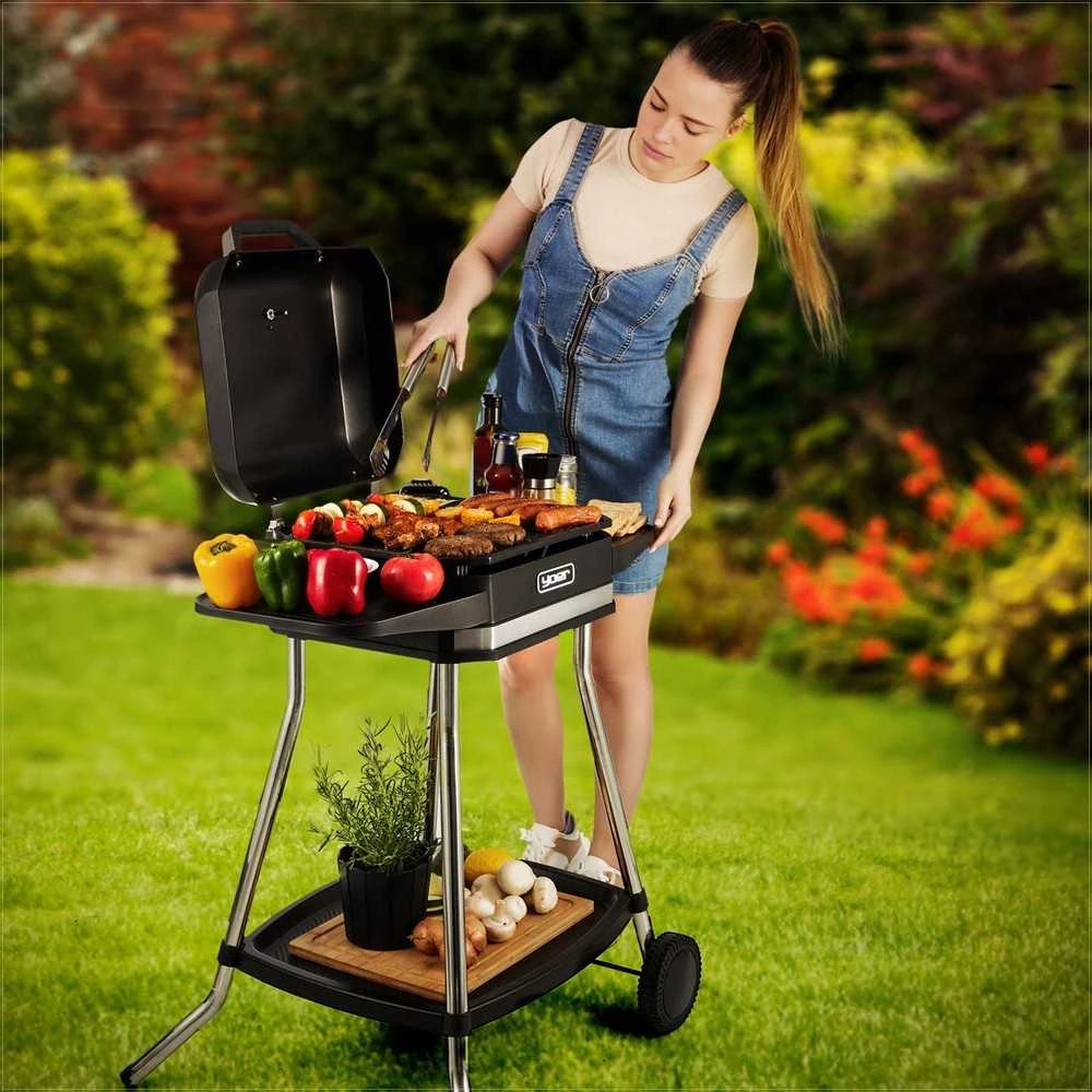 Roast Master Elektrinis sodo grilis 5-in-1 didelis pastatomas, didelė galia 3050W, bedūmis su termometru, vidaus ir lauko elektrinis kepsninė, elektrinis grilis terasai