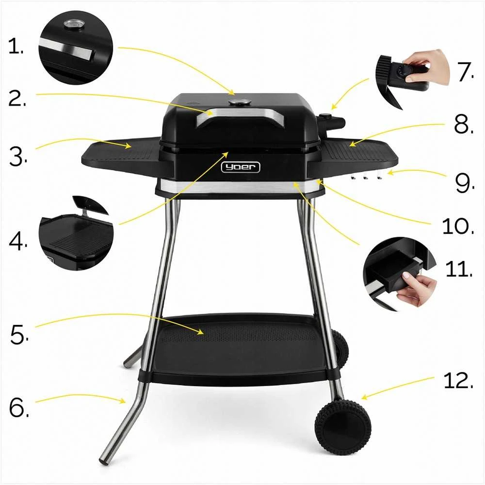 Roast Master Elektrinis sodo grilis 5-in-1 didelis pastatomas, didelė galia 3050W, bedūmis su termometru, vidaus ir lauko elektrinis kepsninė, elektrinis grilis terasai