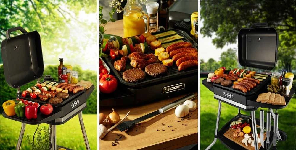 Roast Master Elektrinis sodo grilis 5-in-1 didelis pastatomas, didelė galia 3050W, bedūmis su termometru, vidaus ir lauko elektrinis kepsninė, elektrinis grilis terasai