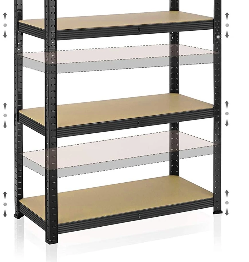 Sandėliavimo stelažas, 5 lentynos, juodas, 150x75x30 cm, 625 kg, lentynų blokas, garažo lentynos, metalinis stelažas, sandėliavimo lentynos