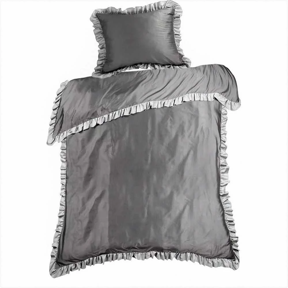 Eurofirany Satininė patalynė 160x200, plieno sidabro su raukiniu, medvilnės poliesterio patalynė, elegantiškas miegamojo dekoras, minkšta ir patvari patalynė, patalynės komplektas Patalynė