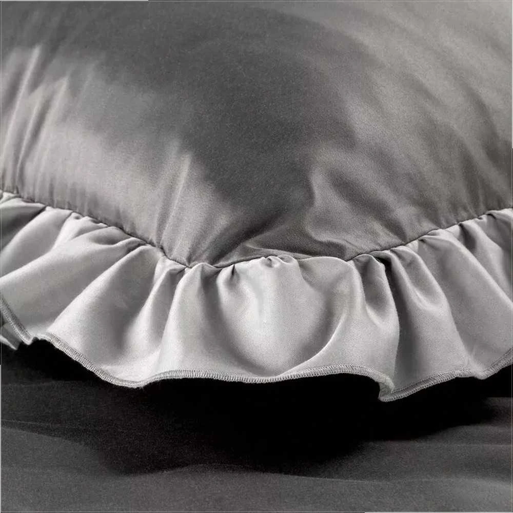Eurofirany Satininė patalynė 160x200, plieno sidabro su raukiniu, medvilnės poliesterio patalynė, elegantiškas miegamojo dekoras, minkšta ir patvari patalynė, patalynės komplektas Patalynė