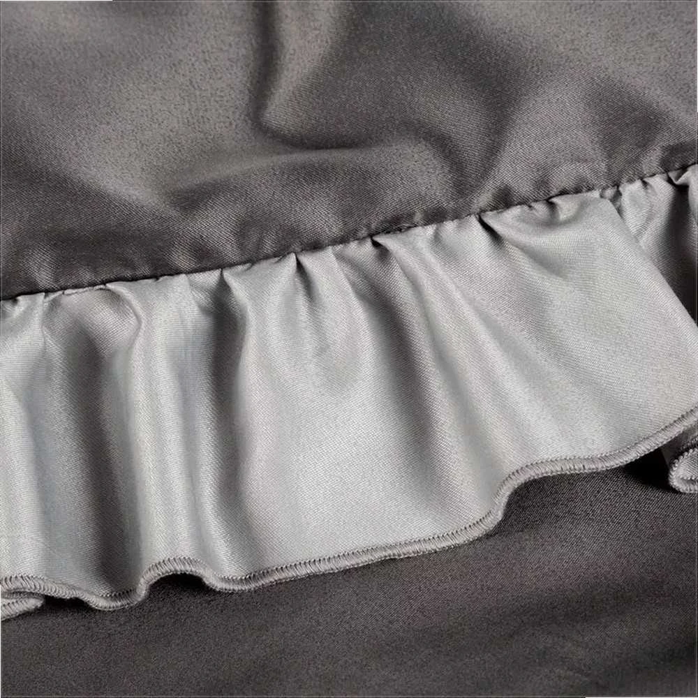 Eurofirany Satininė patalynė 160x200, plieno sidabro su raukiniu, medvilnės poliesterio patalynė, elegantiškas miegamojo dekoras, minkšta ir patvari patalynė, patalynės komplektas Patalynė