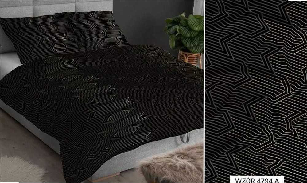 Satininės patalynės komplektas 160x200 cm, geometrinis raštas, juoda ir smėlio spalvos, užtrauktukas, minkšta medvilninė patalynė