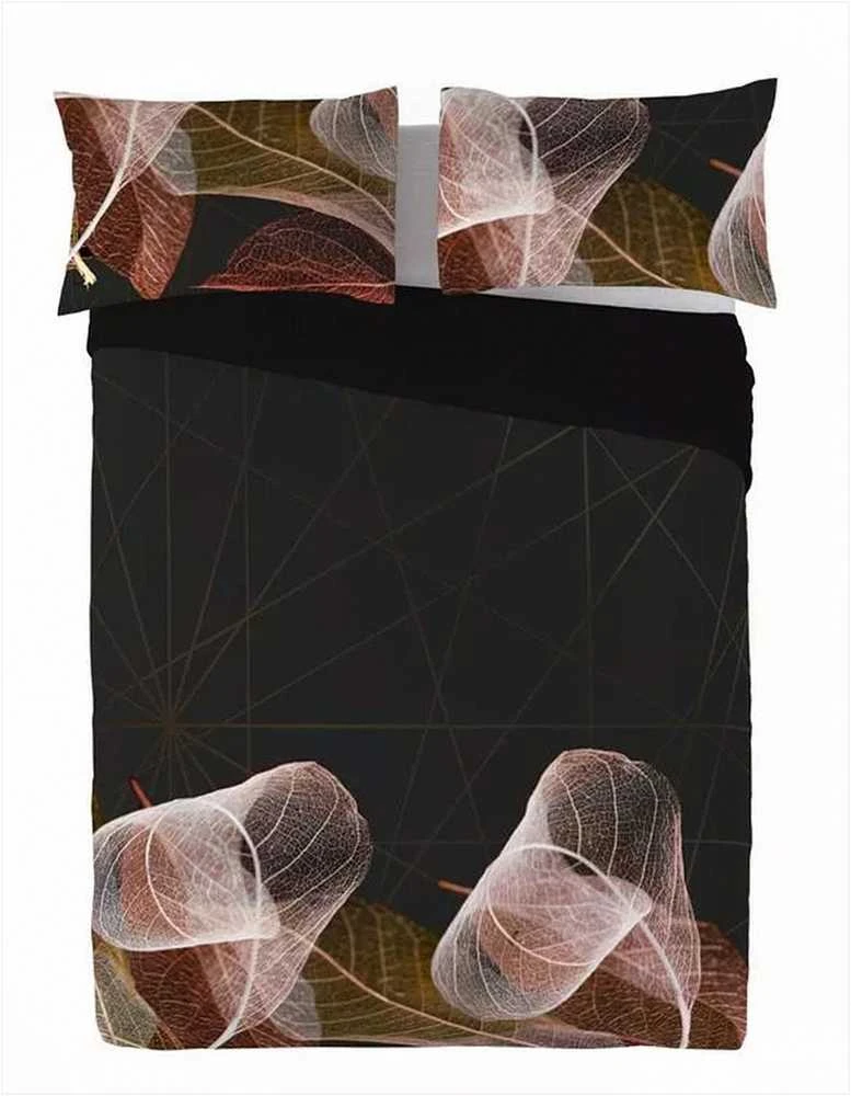 Multitex Satino medvilnės patalynės komplektas, geometrinis lapų raštas juodos ir rožinės spalvos, 160x200 cm užvalkalas su 2 pagalvėmis, OEKO-TEX sertifikatas, miegamojo tekstilė