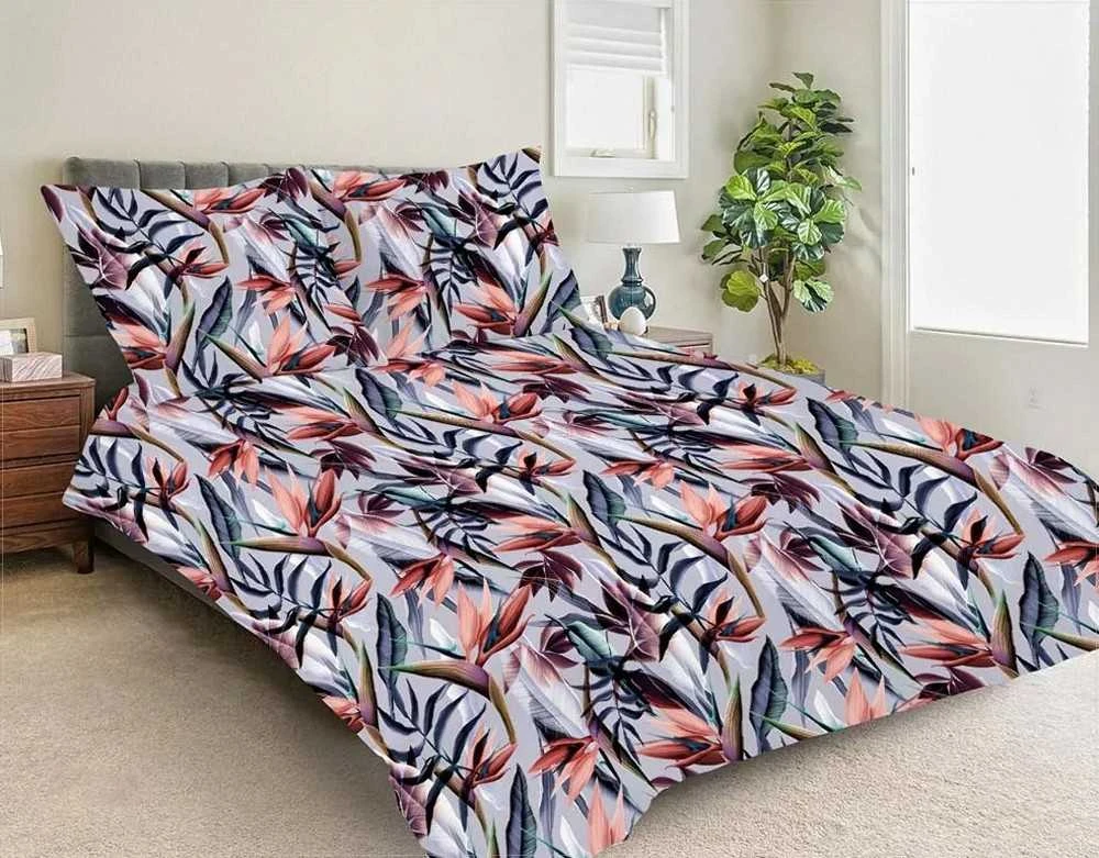 Multitex Satino patalynės komplektas 140x200 cm, gėlių raštas, violetinė patalynė, minkšta medvilninė patalynė, patogus patalynės komplektas, patalynė su užtrauktuku
